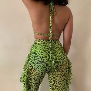2 piece cheetah neon pant set